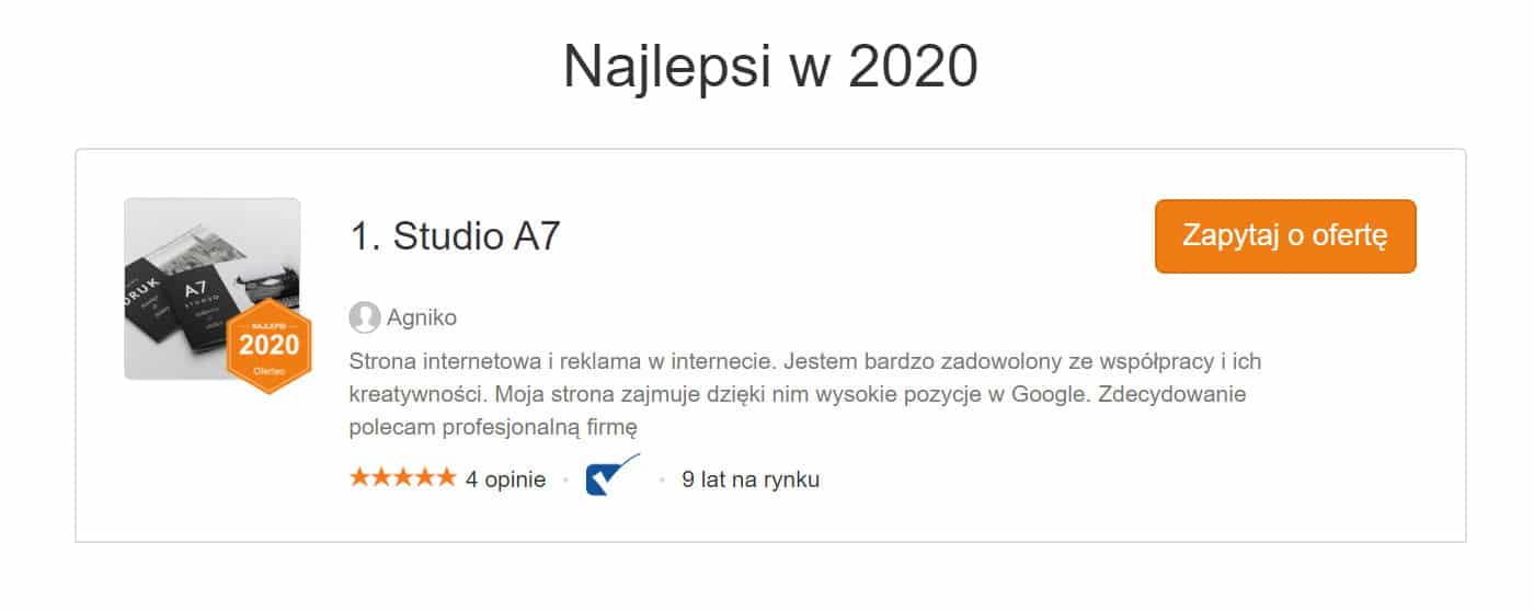 Pozycjonowanie i SEO w Bydgoszczy - Najlepsi w 2020 (Oferteo) - Studio A7