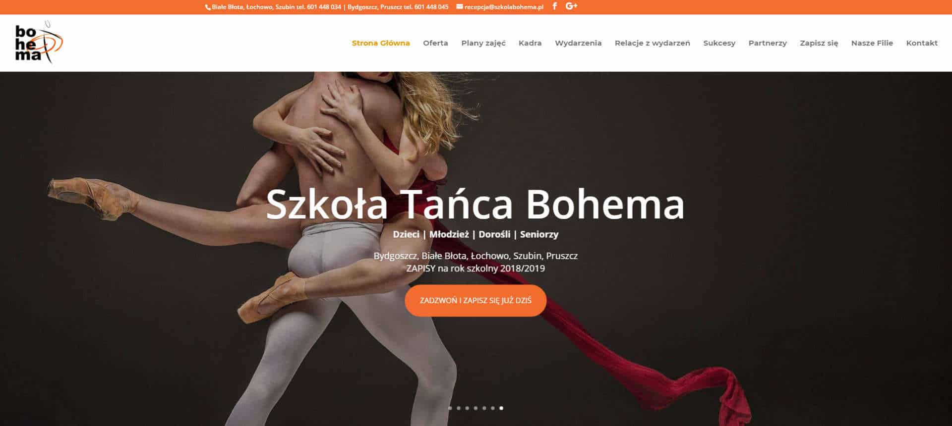 Strona internetowa dla szkoły Tańca Bohema